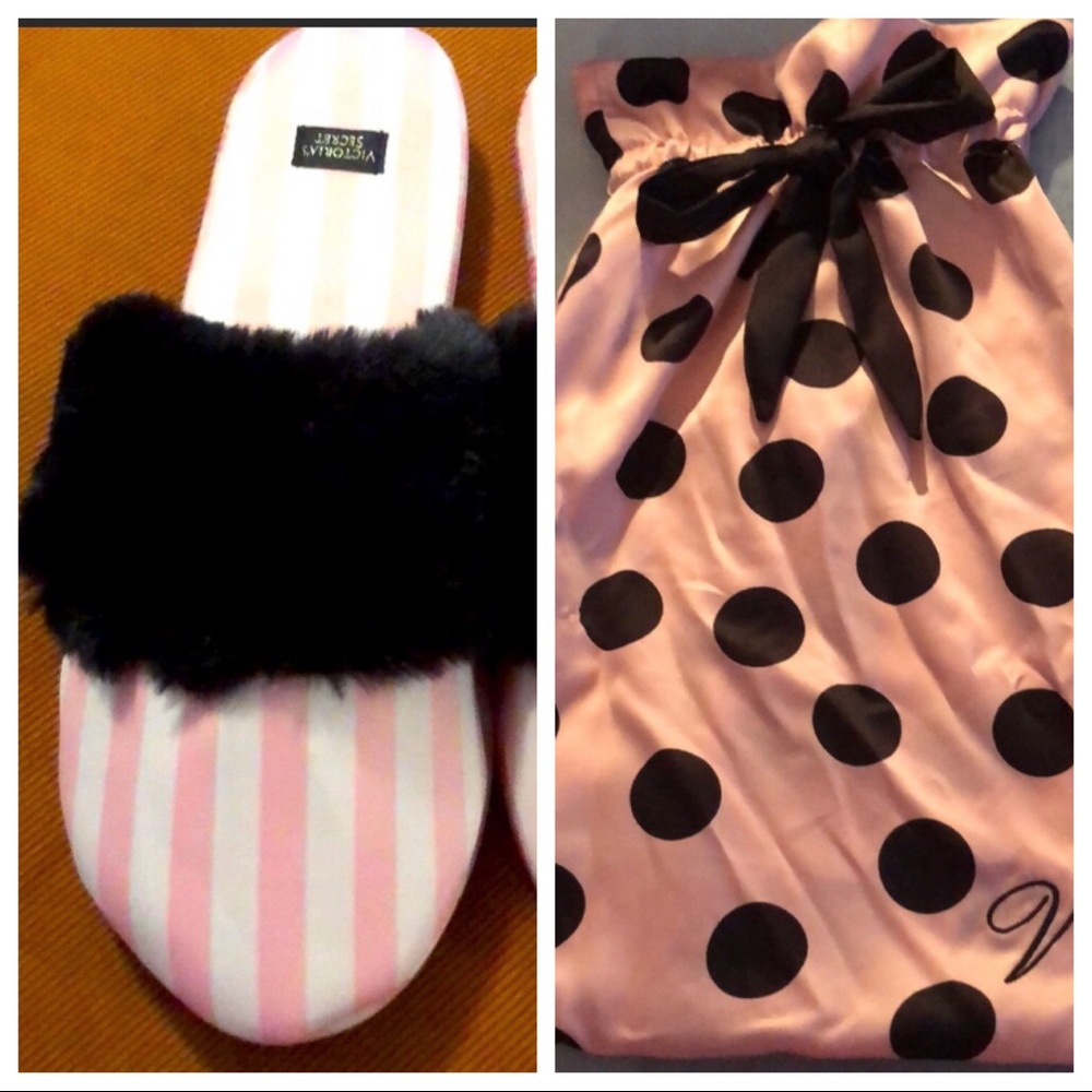 VICTORIA’S SECRET SLIPPERS•FAUX FUR TRIM•sz M